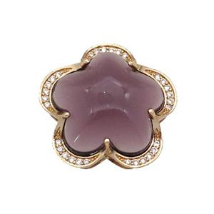 copper Flower pendant paved purple Cat Eye Crystal, gold plated, approx 25mm [FD11347]