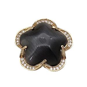 copper Flower pendant darkgray white Cat Eye Crystal, gold plated, approx 25mm [FD11348]