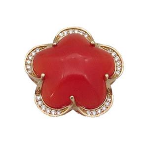 copper Flower pendant paved red Cat Eye Crystal, gold plated, approx 25mm [FD11350]