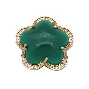 copper Flower pendant paved green Cat Eye Crystal, gold plated, approx 25mm [FD11351]