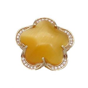 copper Flower pendant paved yellow Cat Eye Crystal, gold plated, approx 25mm [FD11353]