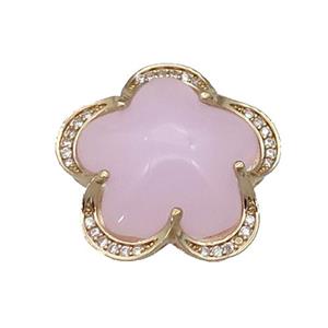 copper Flower pendant paved pink Cat Eye Crystal, gold plated, approx 25mm [FD11354]