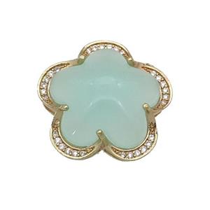 copper Flower pendant paved lt.green Cat Eye Crystal, gold plated, approx 25mm [FD11356]