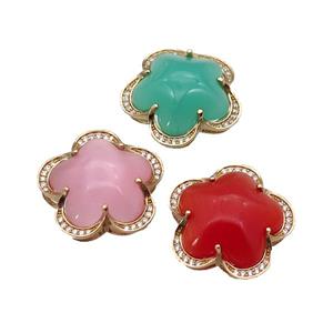 copper Flower pendant paved Cat Eye Crystal, gold plated, mixed, approx 25mm [FD11358]