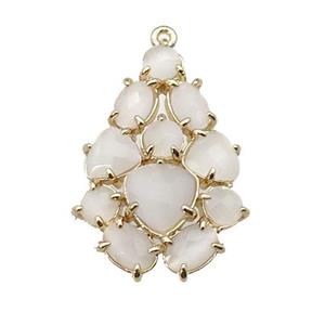 copper Tree pendant pave white Cat Eye Crystal, gold plated, approx 20-30mm [FD11359]