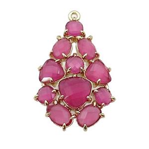 copper Tree pendant pave hotpink Cat Eye Crystal, gold plated, approx 20-30mm [FD11362]