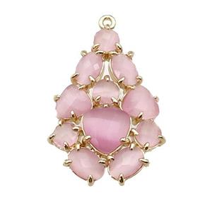 copper Tree pendant pave pink Cat Eye Crystal, gold plated, approx 20-30mm [FD11367]