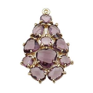 copper Tree pendant pave purple Cat Eye Crystal, gold plated, approx 20-30mm [FD11368]