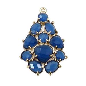 copper Tree pendant pave blue Cat Eye Crystal, gold plated, approx 20-30mm [FD11369]