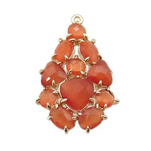 copper Tree pendant pave orange Cat Eye Crystal, gold plated, approx 20-30mm [FD11370]