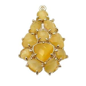 copper Tree pendant pave yellow Cat Eye Crystal, gold plated, approx 20-30mm [FD11371]