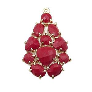 copper Tree pendant pave red Cat Eye Crystal, gold plated, approx 20-30mm [FD11372]