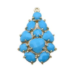 copper Tree pendant pave blue Cat Eye Crystal, gold plated, approx 20-30mm [FD11373]
