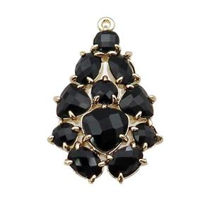 copper Tree pendant pave black Cat Eye Crystal, gold plated, approx 20-30mm [FD11374]