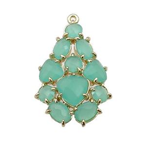 copper Tree pendant pave green Cat Eye Crystal, gold plated, approx 20-30mm [FD11375]