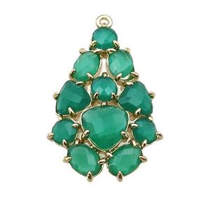 copper Tree pendant pave green Cat Eye Crystal, gold plated, approx 20-30mm [FD11376]
