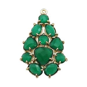 copper Tree pendant pave dp.green Cat Eye Crystal, gold plated, approx 20-30mm [FD11377]