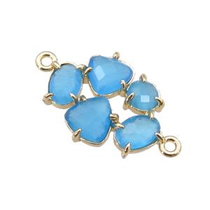 copper oval connector pave blue Cat Eye Crystal, gold plated, approx 13-18mm [FD11391]