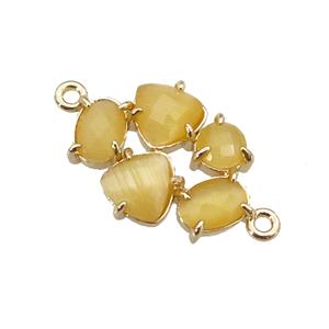copper oval connector pave yellow Cat Eye Crystal, gold plated, approx 13-18mm [FD11392]