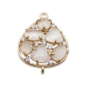 copper teardrop connector pave white Cat Eye Crystal, gold plated, approx 18-20mm [FD11399]