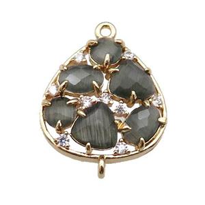 copper teardrop connector pave gray Cat Eye Crystal, gold plated, approx 18-20mm [FD11400]