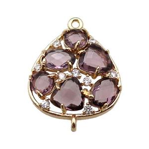 copper teardrop connector pave purple Cat Eye Crystal, gold plated, approx 18-20mm [FD11403]