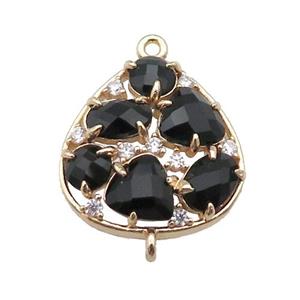 copper teardrop connector pave black Cat Eye Crystal, gold plated, approx 18-20mm [FD11406]
