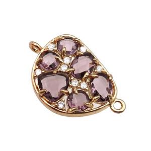 copper teardrop connector pave purple Cat Eye Crystal, gold plated, approx 16-20mm [FD11409]