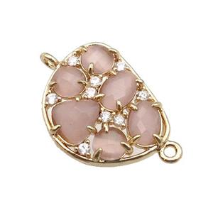 copper teardrop connector pave peach Cat Eye Crystal, gold plated, approx 16-20mm [FD11410]