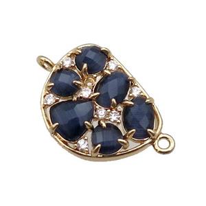 copper teardrop connector pave inkblue Cat Eye Crystal, gold plated, approx 16-20mm [FD11413]