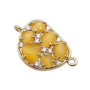 copper teardrop connector pave yellow Cat Eye Crystal, gold plated, approx 16-20mm [FD11414]