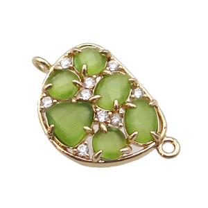 copper teardrop connector pave olive Cat Eye Crystal, gold plated, approx 16-20mm [FD11415]