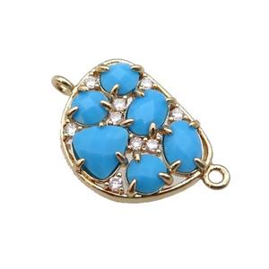 copper teardrop connector pave blue Cat Eye Crystal, gold plated, approx 16-20mm [FD11416]