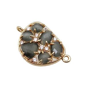 copper teardrop connector pave grey Cat Eye Crystal, gold plated, approx 16-20mm [FD11417]