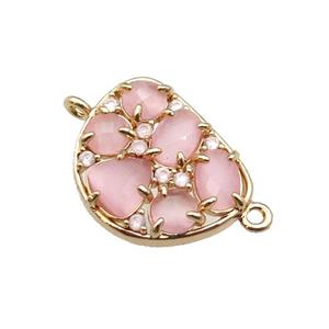 copper teardrop connector pave pink Cat Eye Crystal, gold plated, approx 16-20mm [FD11418]