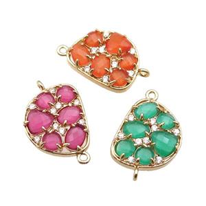copper teardrop connector pave Cat Eye Crystal, gold plated, mixed, approx 16-20mm [FD11420]
