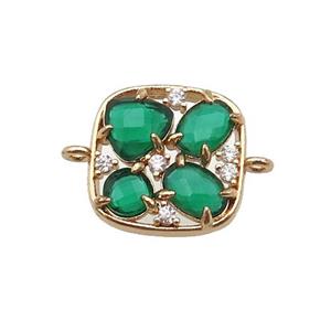 copper square connector pave green Cat Eye Crystal, gold plated, approx 15mm [FD11423]