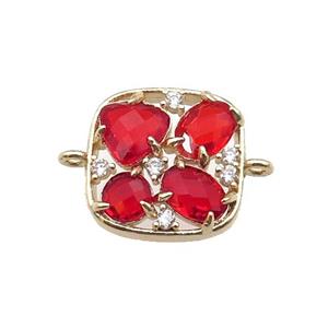 copper square connector pave red Cat Eye Crystal, gold plated, approx 15mm [FD11424]