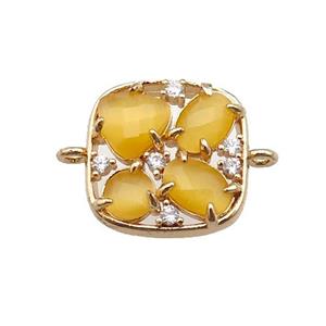 copper square connector pave yellow Cat Eye Crystal, gold plated, approx 15mm [FD11425]