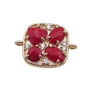 copper square connector pave red Cat Eye Crystal, gold plated, approx 15mm [FD11426]