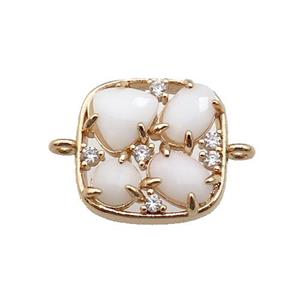 copper square connector pave white Cat Eye Crystal, gold plated, approx 15mm [FD11427]