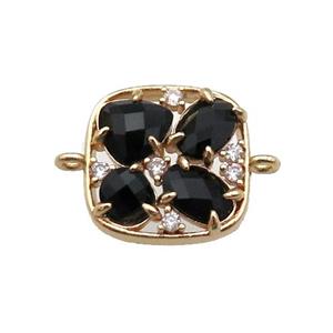 copper square connector pave black Cat Eye Crystal, gold plated, approx 15mm [FD11429]