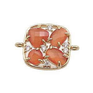 copper square connector pave peach Cat Eye Crystal, gold plated, approx 15mm [FD11430]