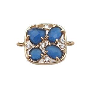 copper square connector pave blue Cat Eye Crystal, gold plated, approx 15mm [FD11431]
