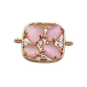 copper square connector pave pink Cat Eye Crystal, gold plated, approx 15mm [FD11432]