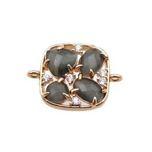 copper square connector pave gray Cat Eye Crystal, gold plated, approx 15mm [FD11433]