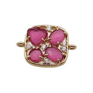 copper square connector pave hotpink Cat Eye Crystal, gold plated, approx 15mm [FD11434]