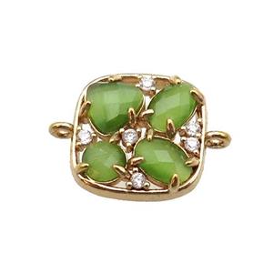 copper square connector pave olive Cat Eye Crystal, gold plated, approx 15mm [FD11436]