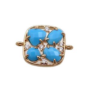 copper square connector pave blue Cat Eye Crystal, gold plated, approx 15mm [FD11437]