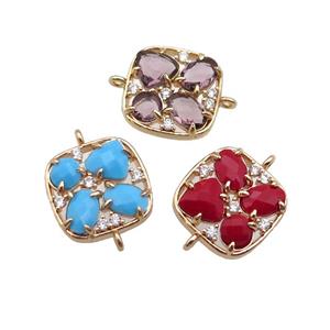 copper square connector pave Cat Eye Crystal, gold plated, mixed, approx 15mm [FD11438]